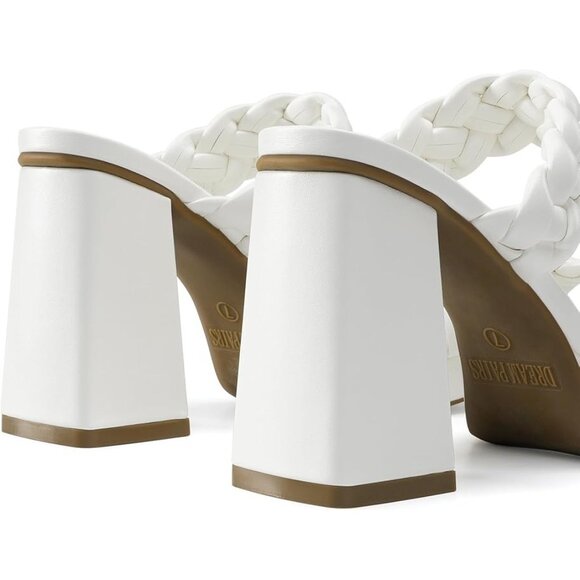 DREAM PAIRS Braided Two Straps Chunky High Heel Sandals Platform Open Square Toe - Picture 5 of 6